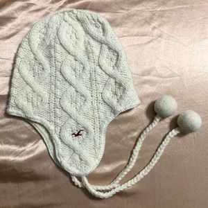 White Hollister Beanie with Ear Flaps